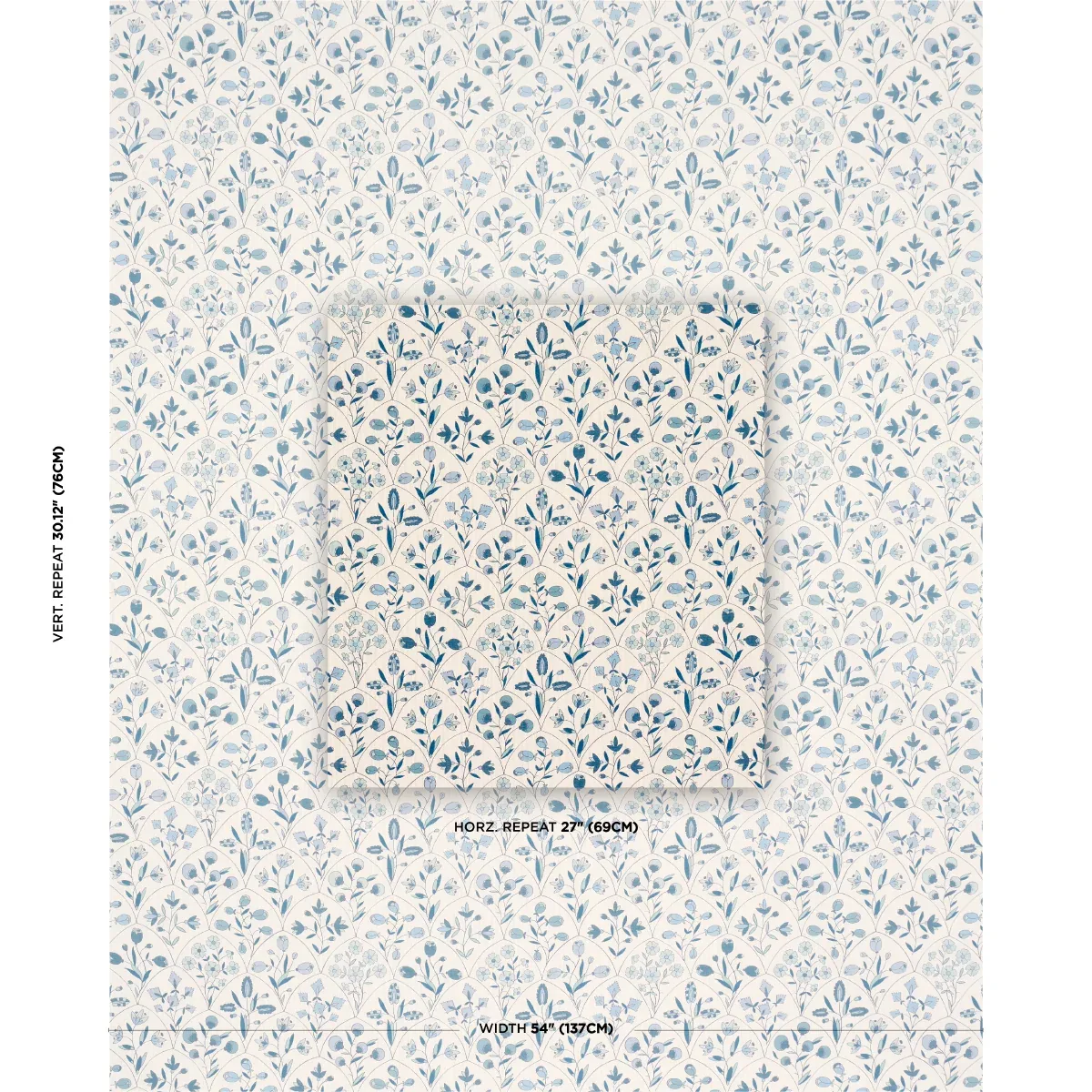 FRANCES FLORAL INDOOR/OUTDOOR fabric BLUES color by Schumacher