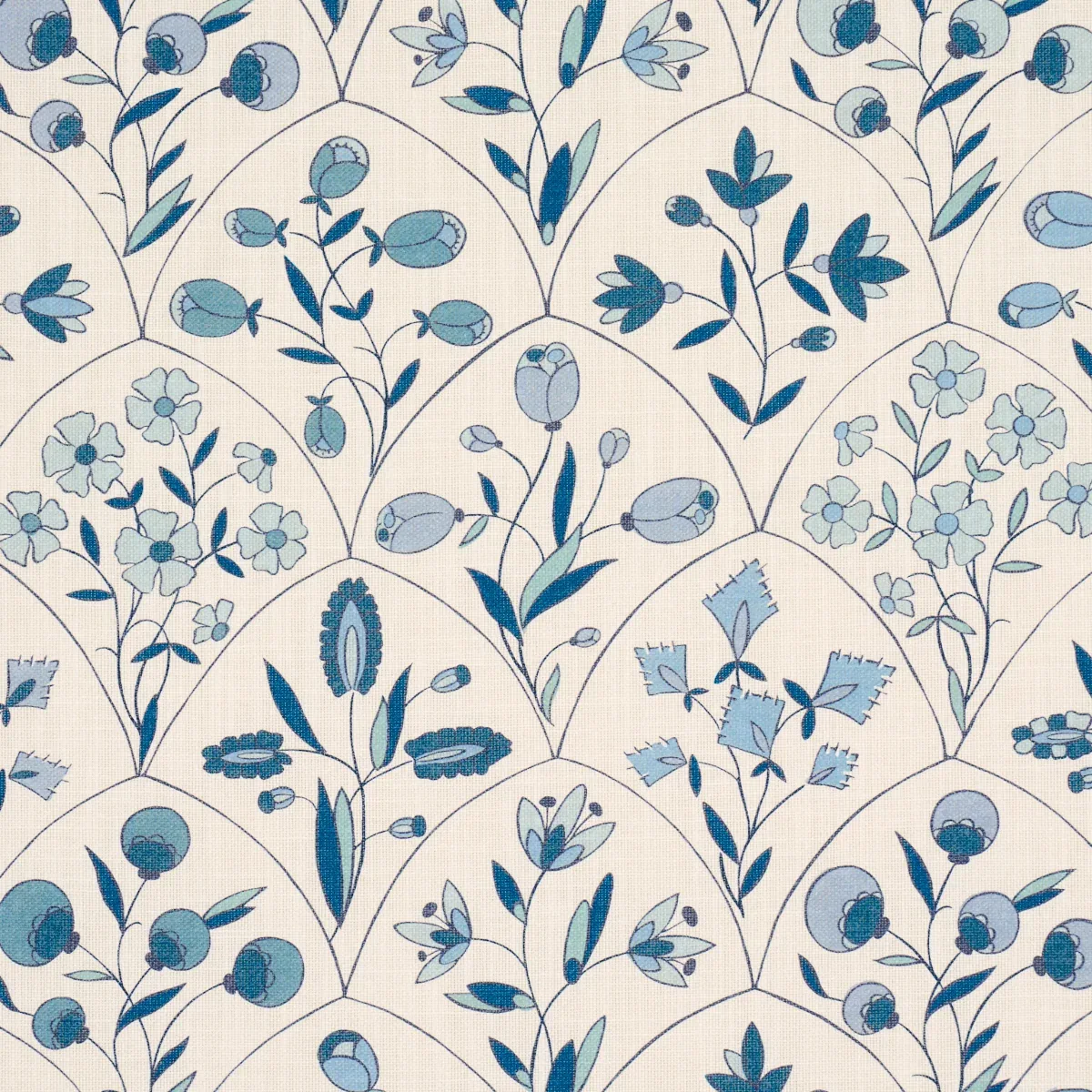 FRANCES FLORAL INDOOR/OUTDOOR fabric BLUES color by Schumacher