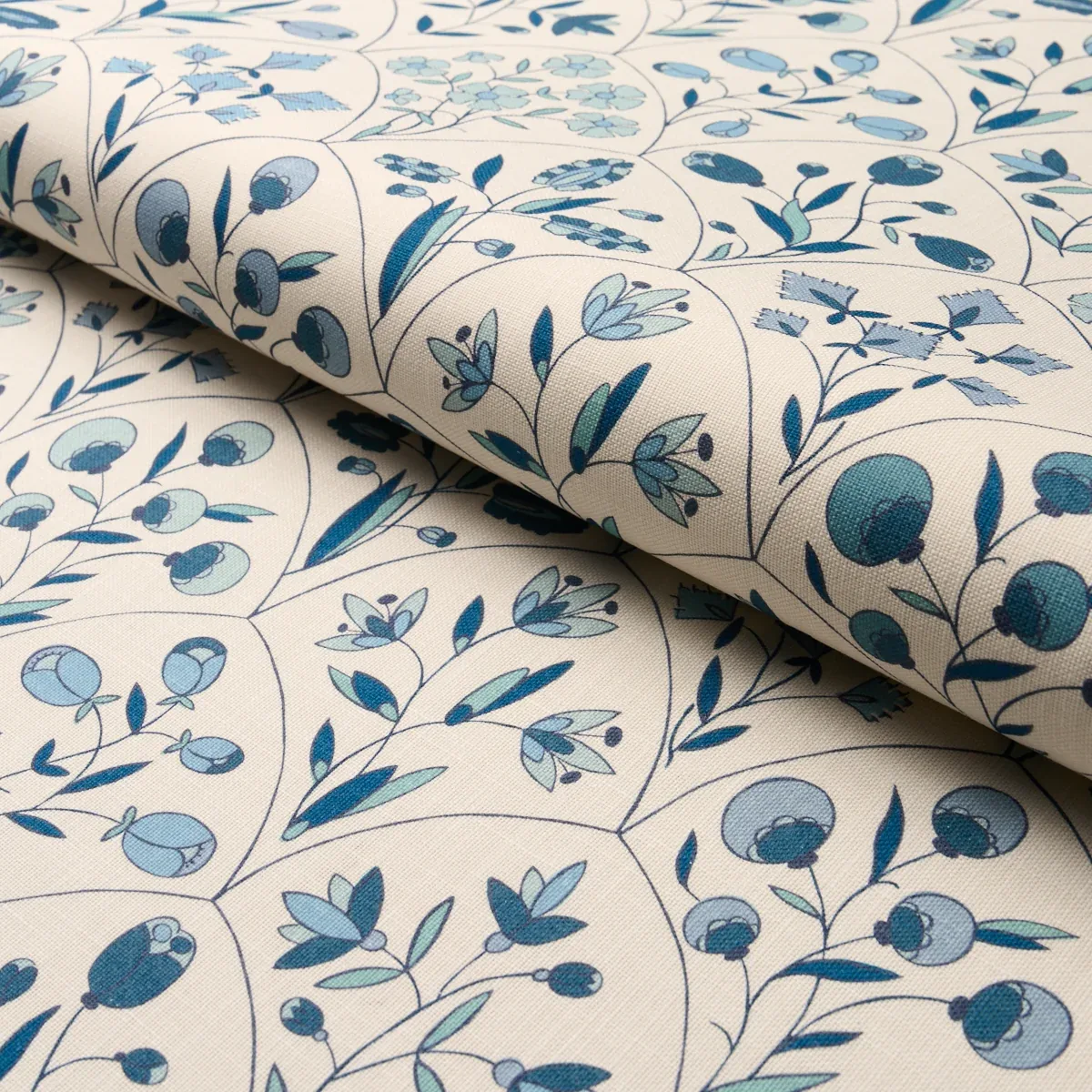 FRANCES FLORAL INDOOR/OUTDOOR fabric BLUES color by Schumacher