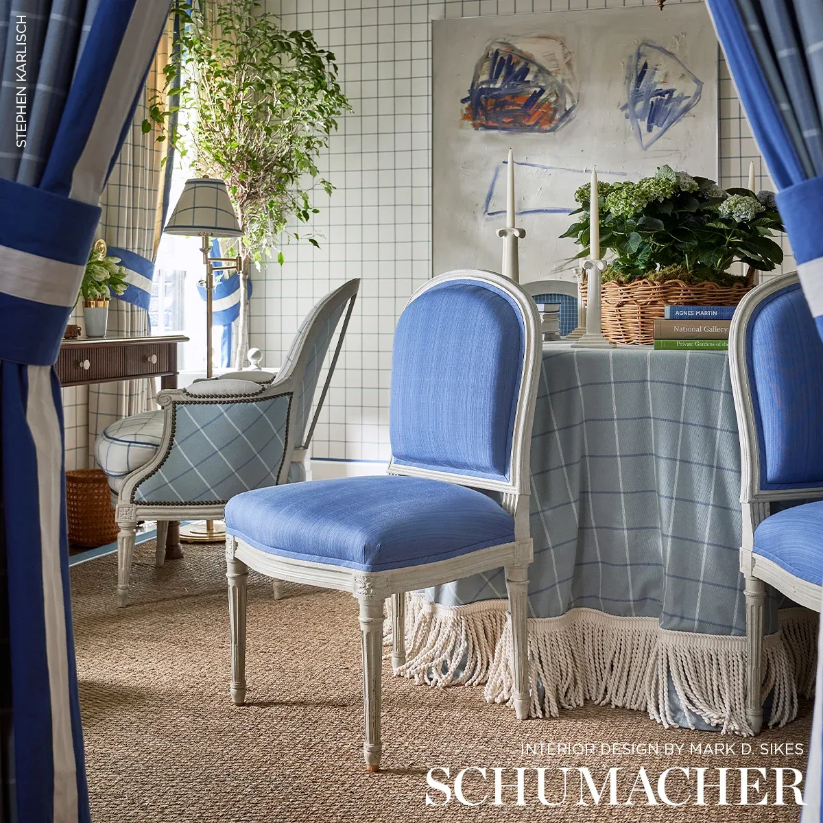 FRANNIE WINDOWPANE Fabric – CHINA BLUE | Schumacher | Wallpa FRANNIE WINDOWPANE fabric CHINA BLUE color by Schumacher
