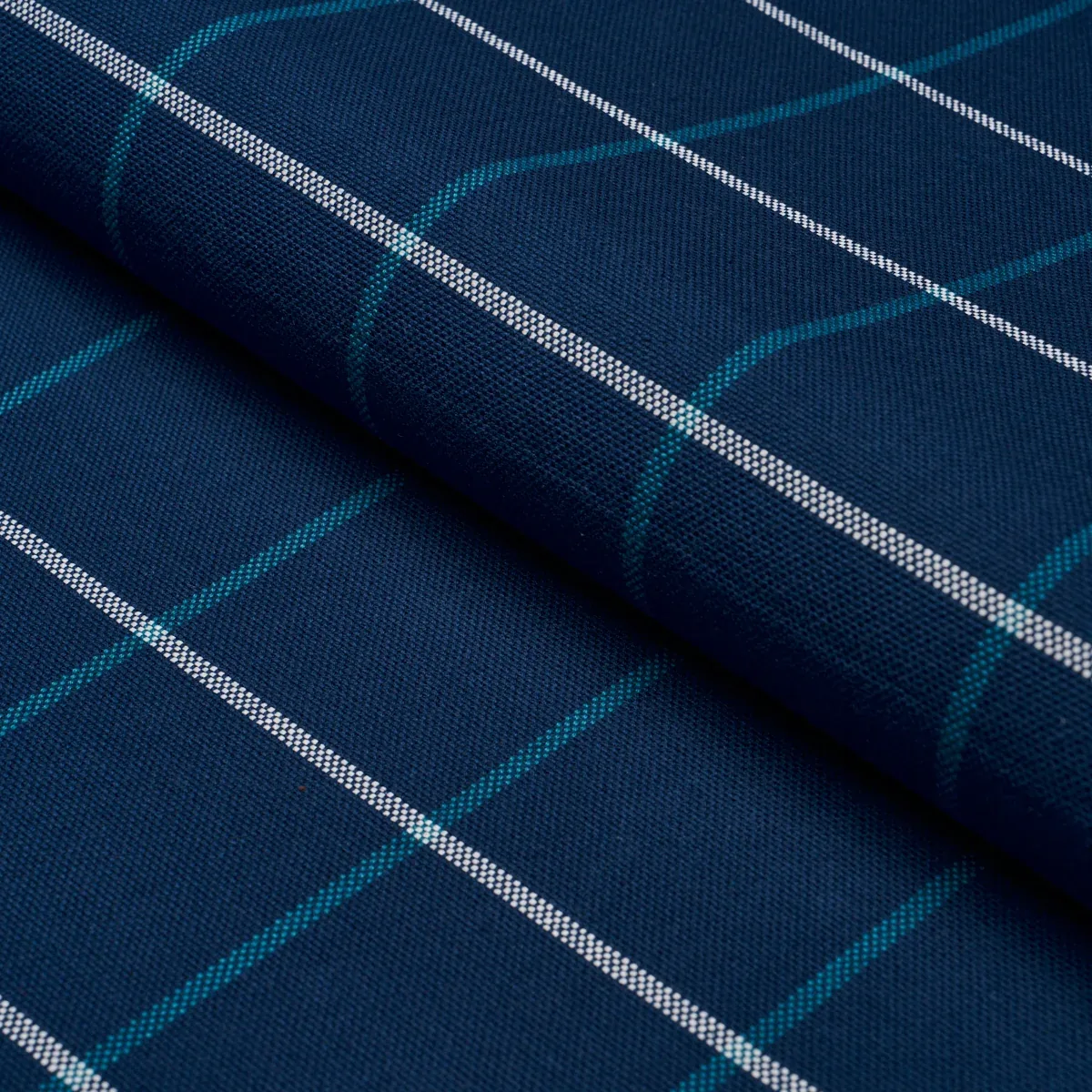 FRANNIE WINDOWPANE fabric NAVY color by Schumacher