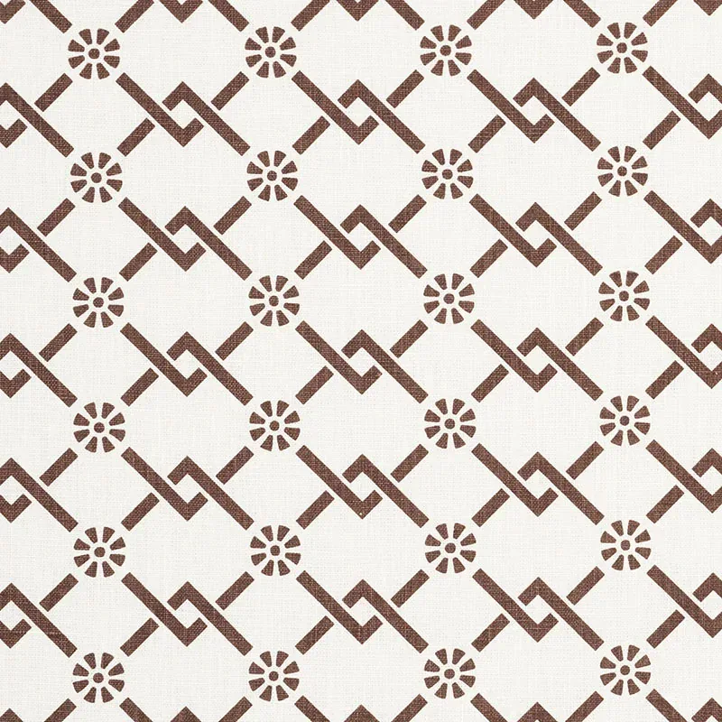 FRETWORK FLOWER fabric CHESTNUT color by Schumacher