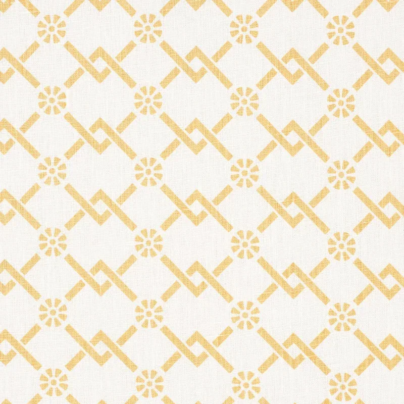 FRETWORK FLOWER fabric SAFFRON color by Schumacher