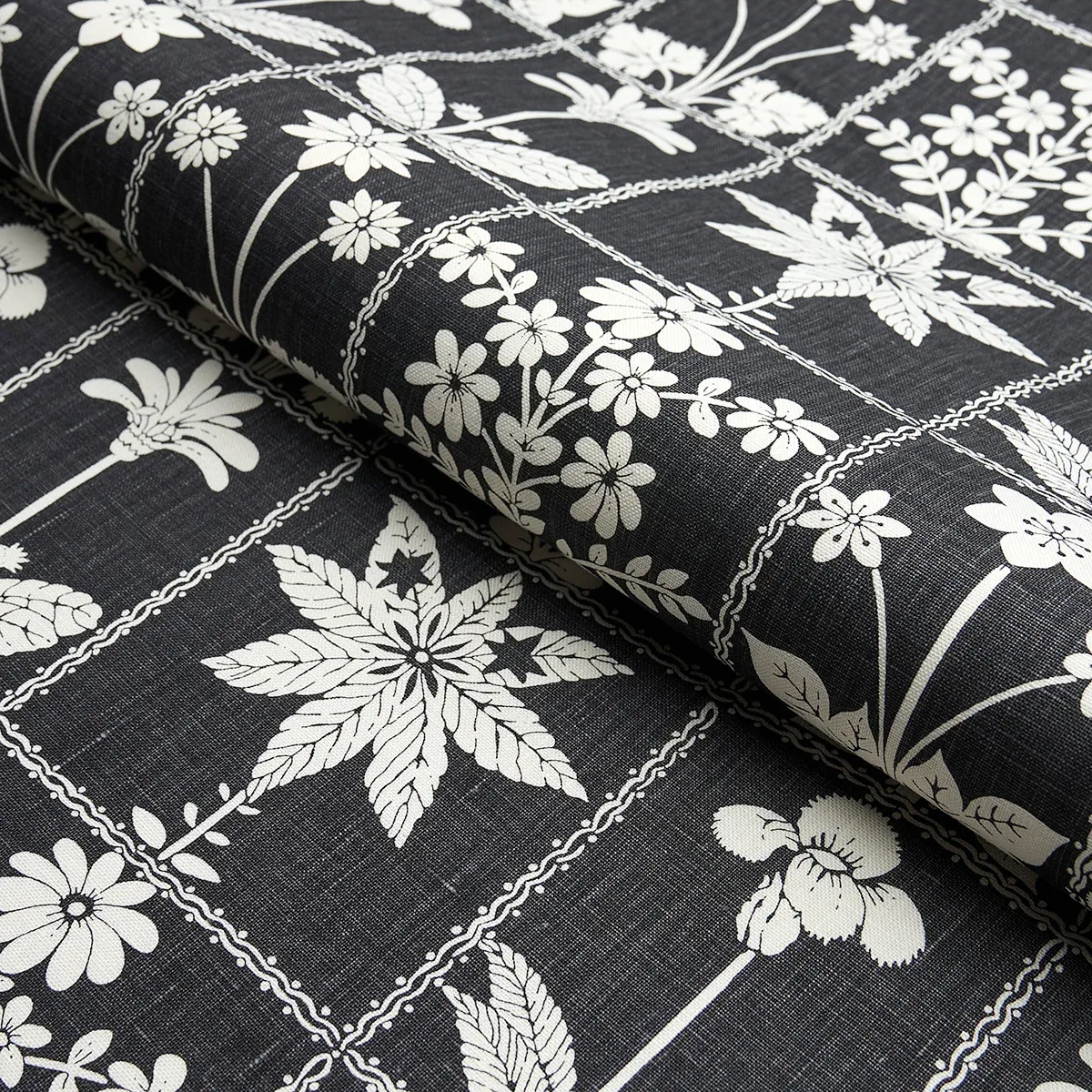 GEORGIA WILDFLOWERS Fabric – BLACK | Schumacher | Wallpaper GEORGIA WILDFLOWERS fabric BLACK color by Schumacher