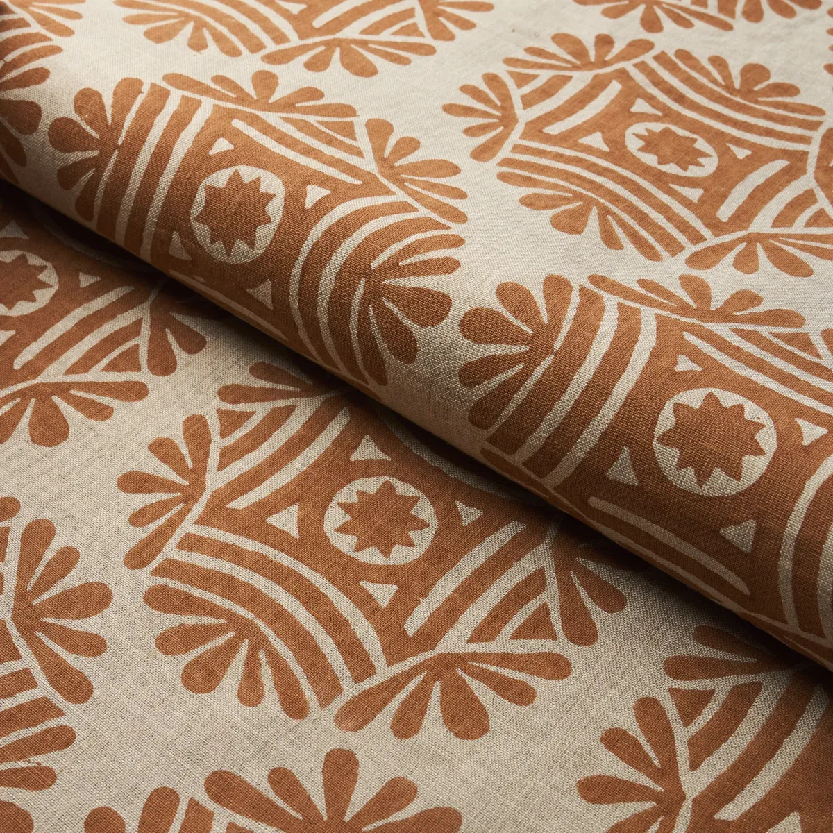 GILDED STAR BLOCK PRINT fabric CINNAMON color by Schumacher