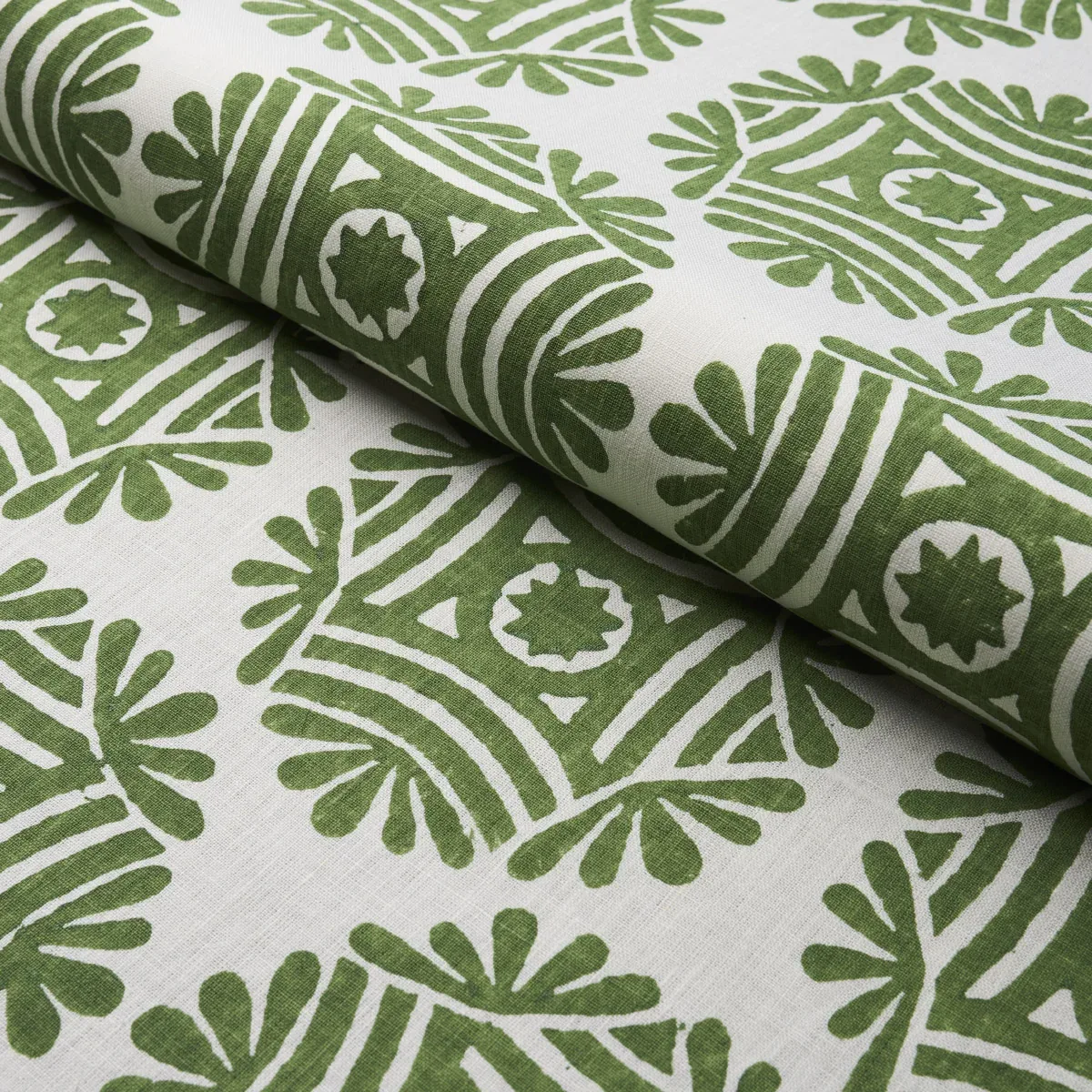 GILDED STAR BLOCK PRINT Fabric – GREEN | Schumacher | Wallpa GILDED STAR BLOCK PRINT fabric GREEN color by Schumacher
