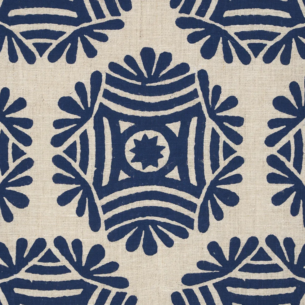 GILDED STAR BLOCK PRINT fabric NAVY ON NATURAL color by Schumacher