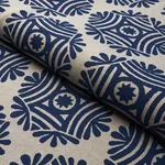 GILDED STAR BLOCK PRINT fabric NAVY ON NATURAL color by Schumacher