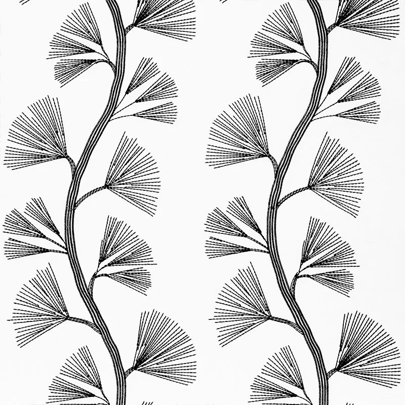 GINKGO EMBROIDERY fabric JET color by Schumacher