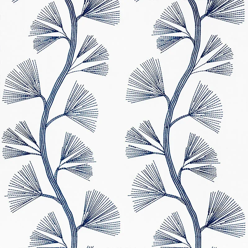 GINKGO EMBROIDERY fabric MARINE color by Schumacher