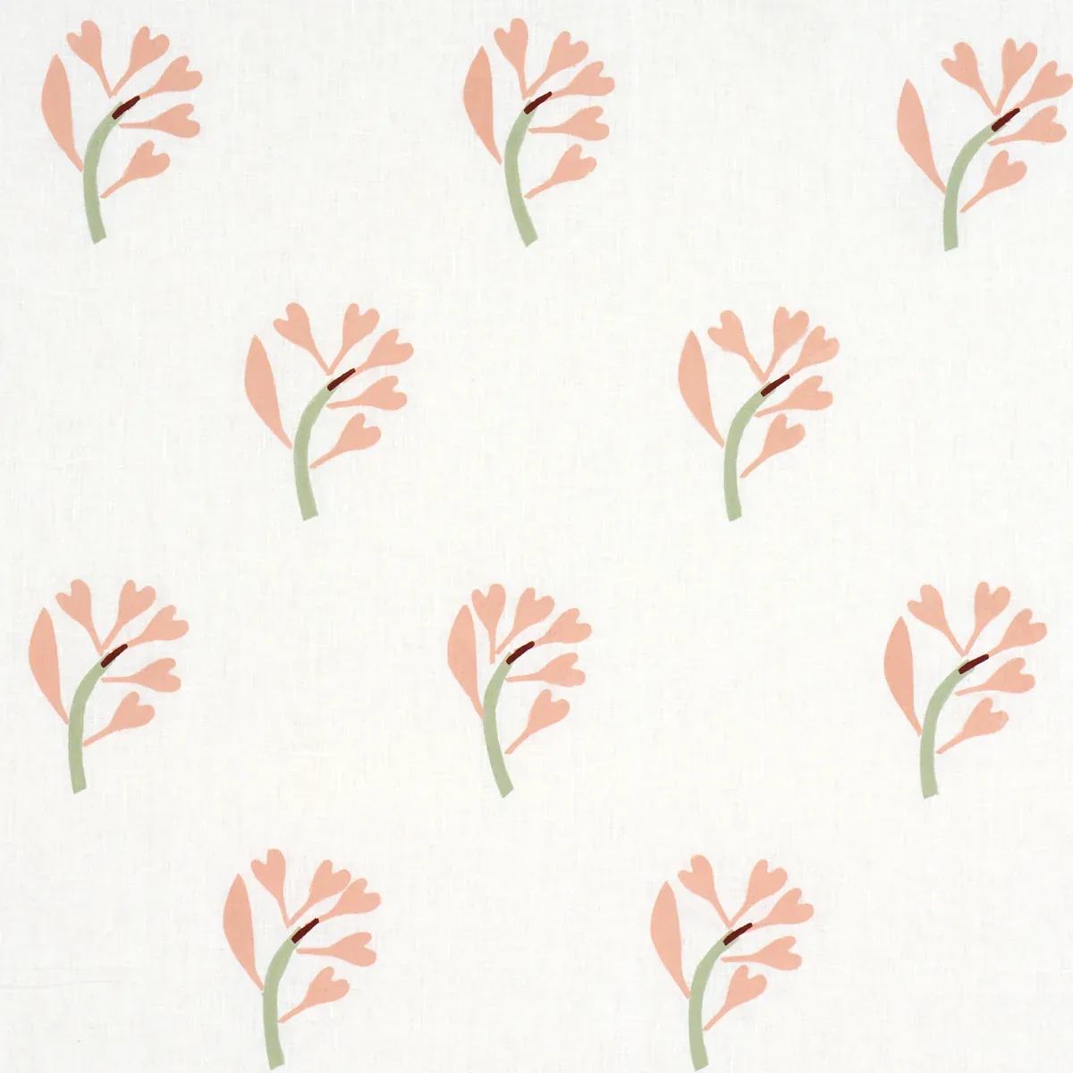 GINKGO HAND BLOCK PRINT fabric PINK AND SAGE ON WHITE color by Schumacher