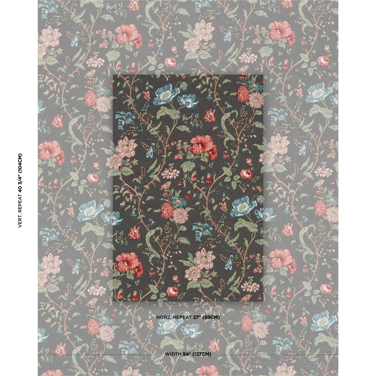 GISELLE FLORAL Fabric – NOIR | Schumacher | Wallpaper Twins GISELLE FLORAL fabric NOIR color by Schumacher