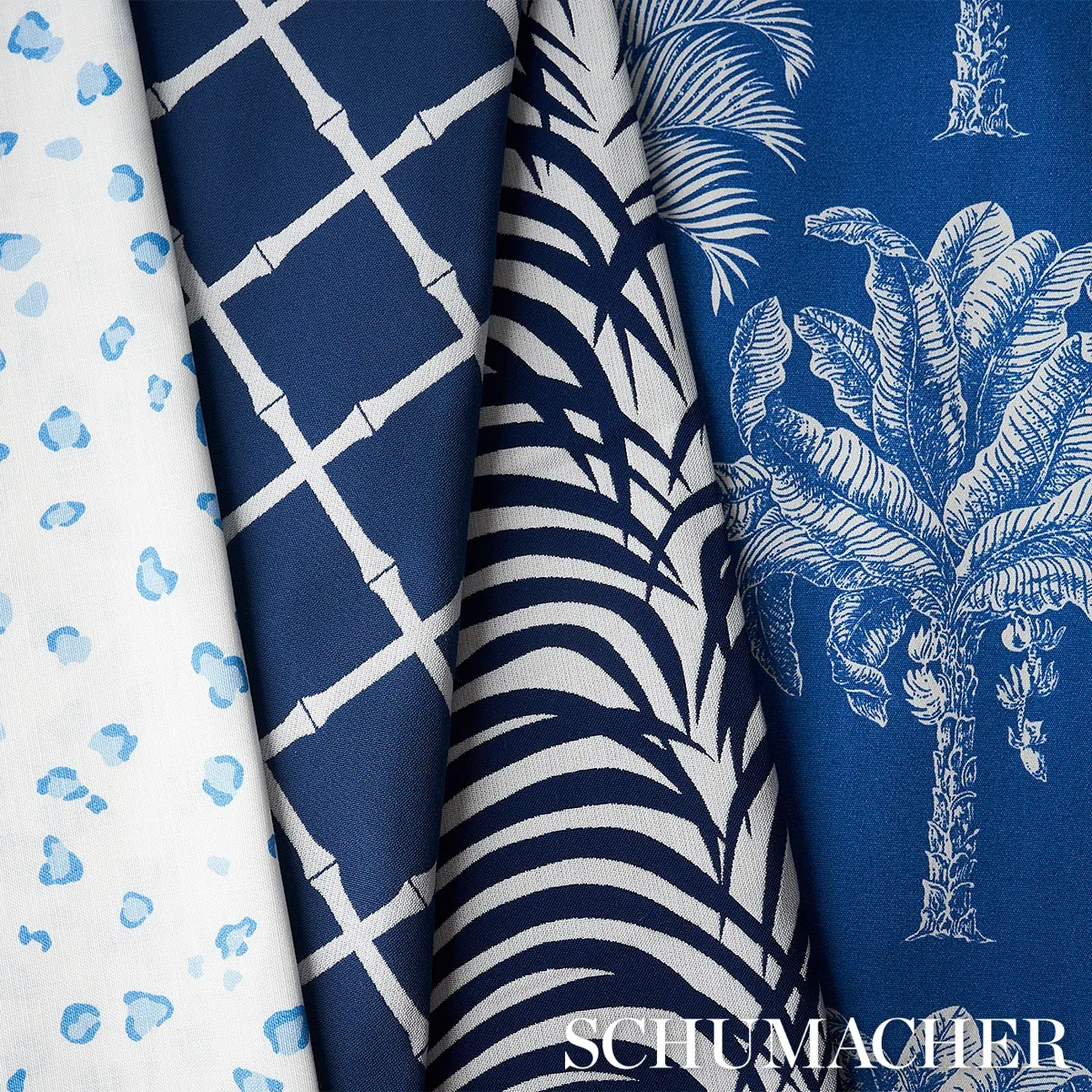 GRAND PALMS INDOOR/OUTDOOR Fabric – NAVY | Schumacher | Wall GRAND PALMS INDOOR/OUTDOOR fabric NAVY color by Schumacher