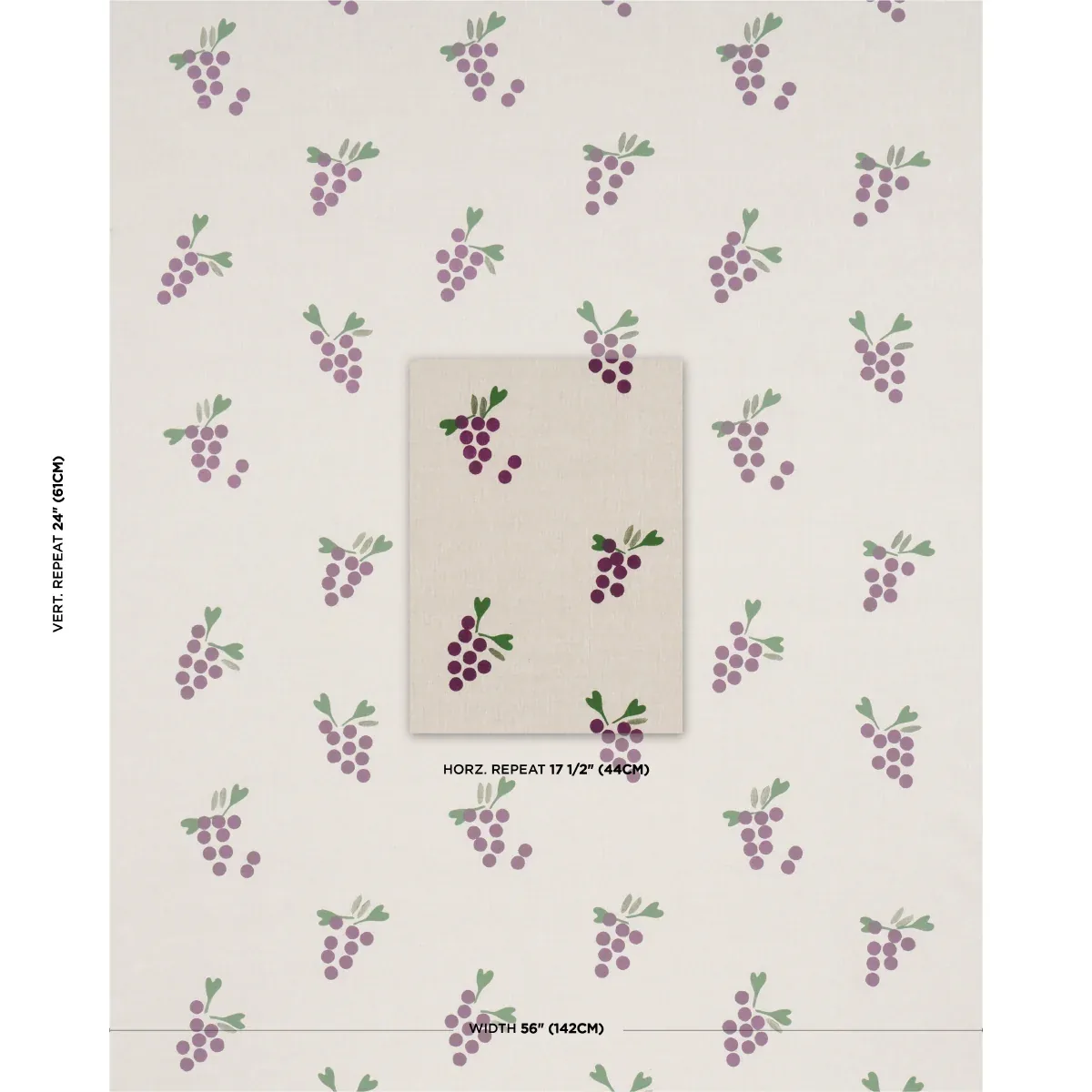 GRAPES HAND BLOCK PRINT fabric PURPLE ON NATURAL color by Schumacher