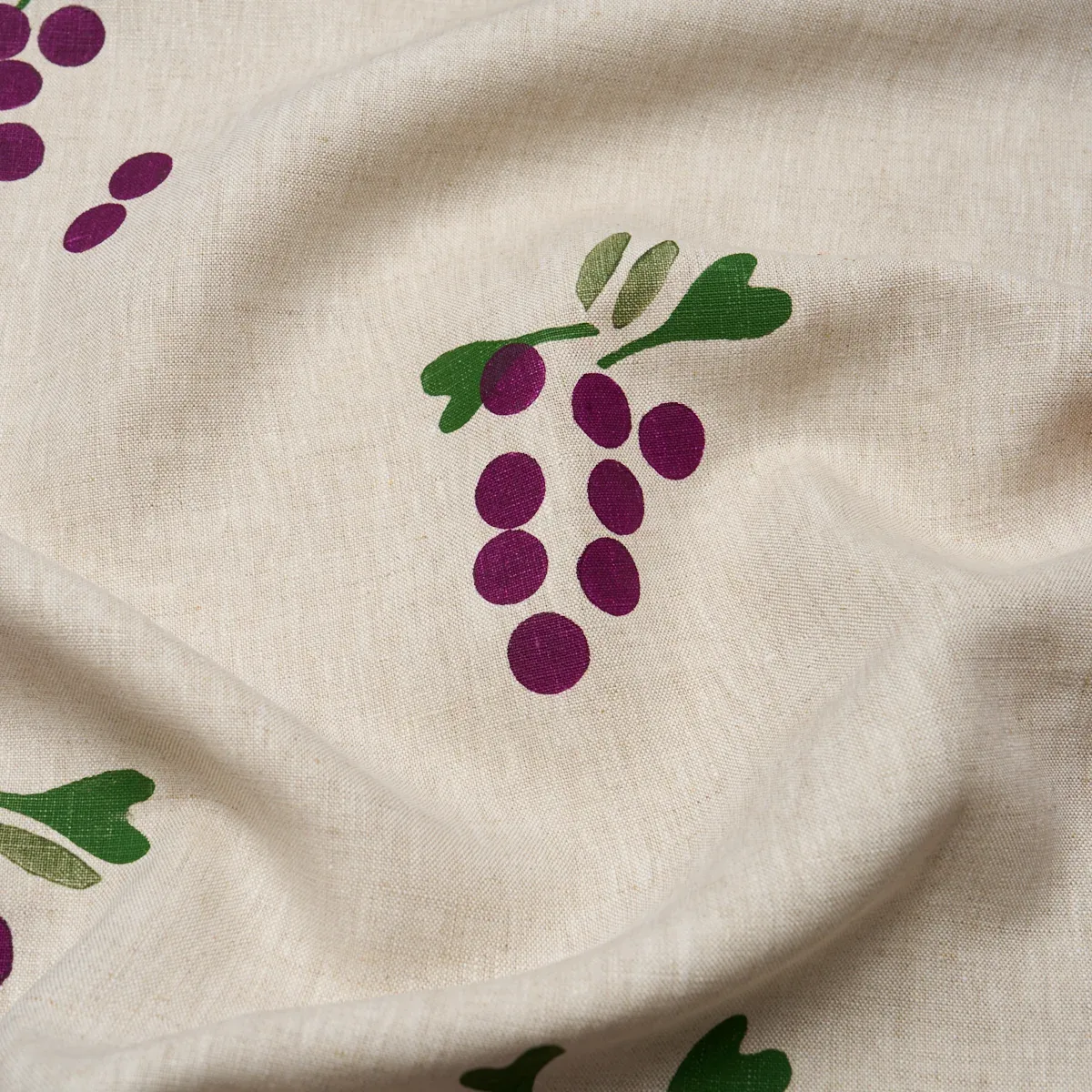 GRAPES HAND BLOCK PRINT fabric PURPLE ON NATURAL color by Schumacher