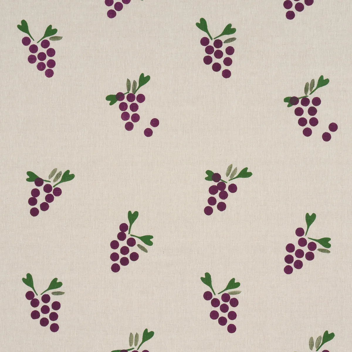 GRAPES HAND BLOCK PRINT fabric PURPLE ON NATURAL color by Schumacher