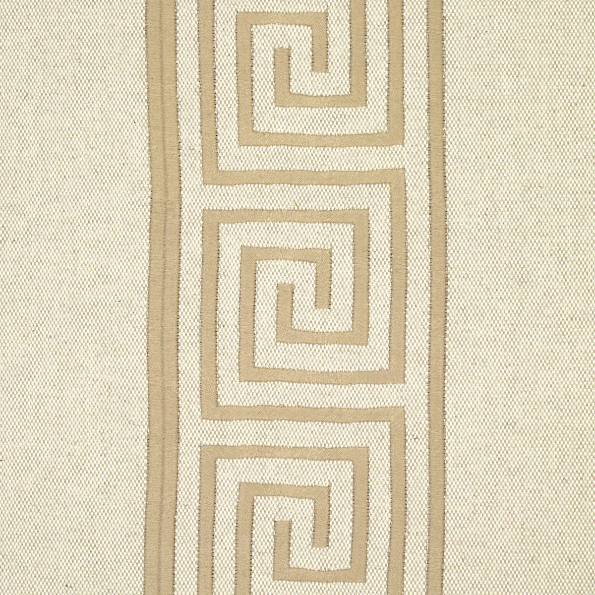 GREEK KEY EMBROIDERY Fabric – PEBBLE AND TAUPE | Schumacher GREEK KEY EMBROIDERY fabric PEBBLE AND TAUPE color by Schumacher