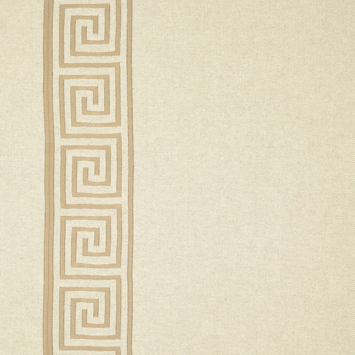 GREEK KEY EMBROIDERY fabric PEBBLE AND TAUPE color by Schumacher