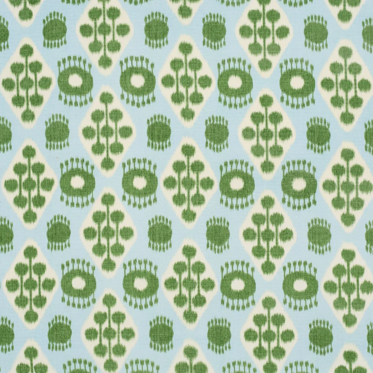 HAMILTON IKAT fabric BLUE AND LEAF color by Schumacher