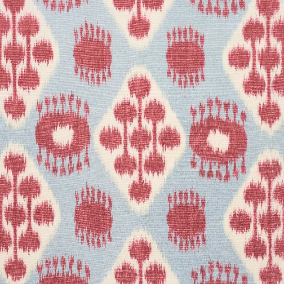 HAMILTON IKAT fabric SKY AND CHERRY color by Schumacher