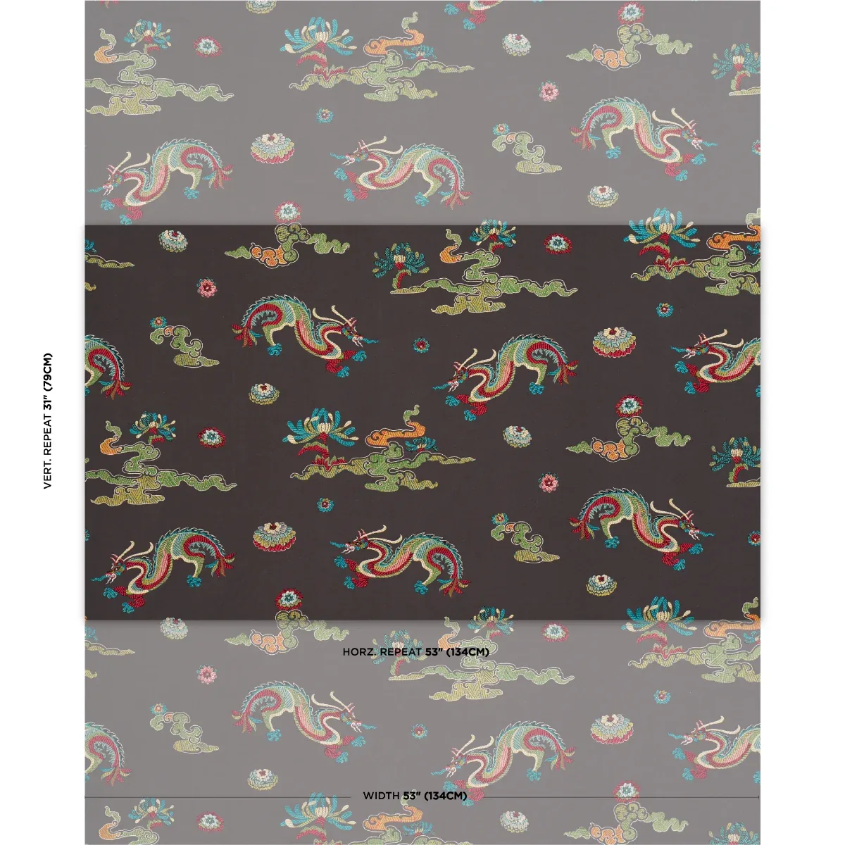 Hanlun Dragon Embroidery Fabric – CHARCOAL | Schumacher | Wa Hanlun Dragon Embroidery fabric CHARCOAL color by Schumacher