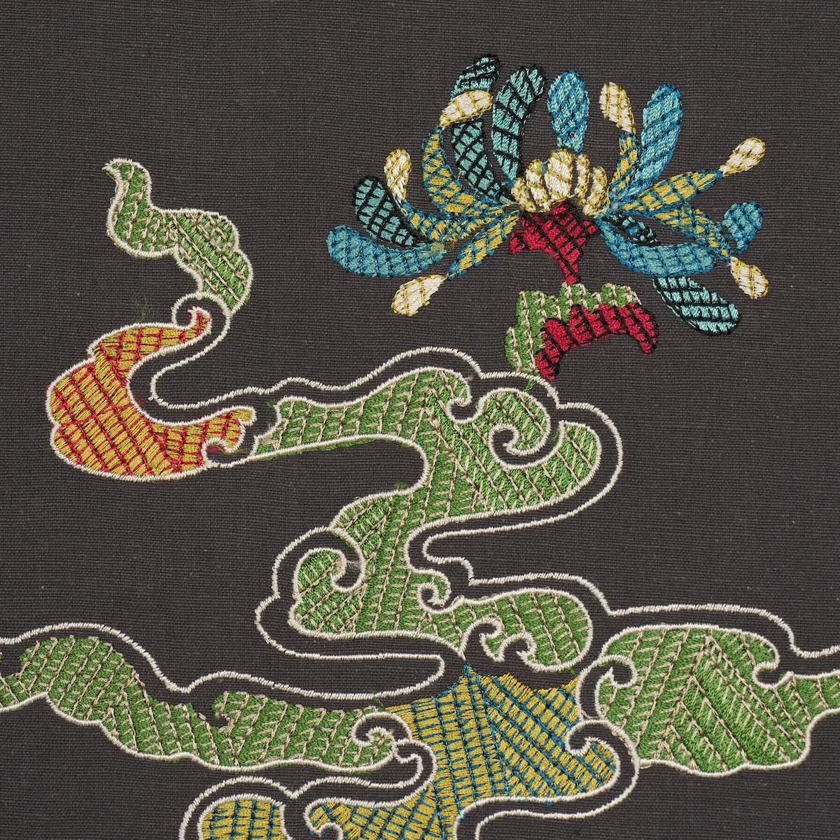 Hanlun Dragon Embroidery Fabric – CHARCOAL | Schumacher | Wa Hanlun Dragon Embroidery fabric CHARCOAL color by Schumacher
