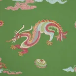 Hanlun Dragon Embroidery Fabric – GREEN | Schumacher | Wallp Hanlun Dragon Embroidery fabric GREEN color by Schumacher
