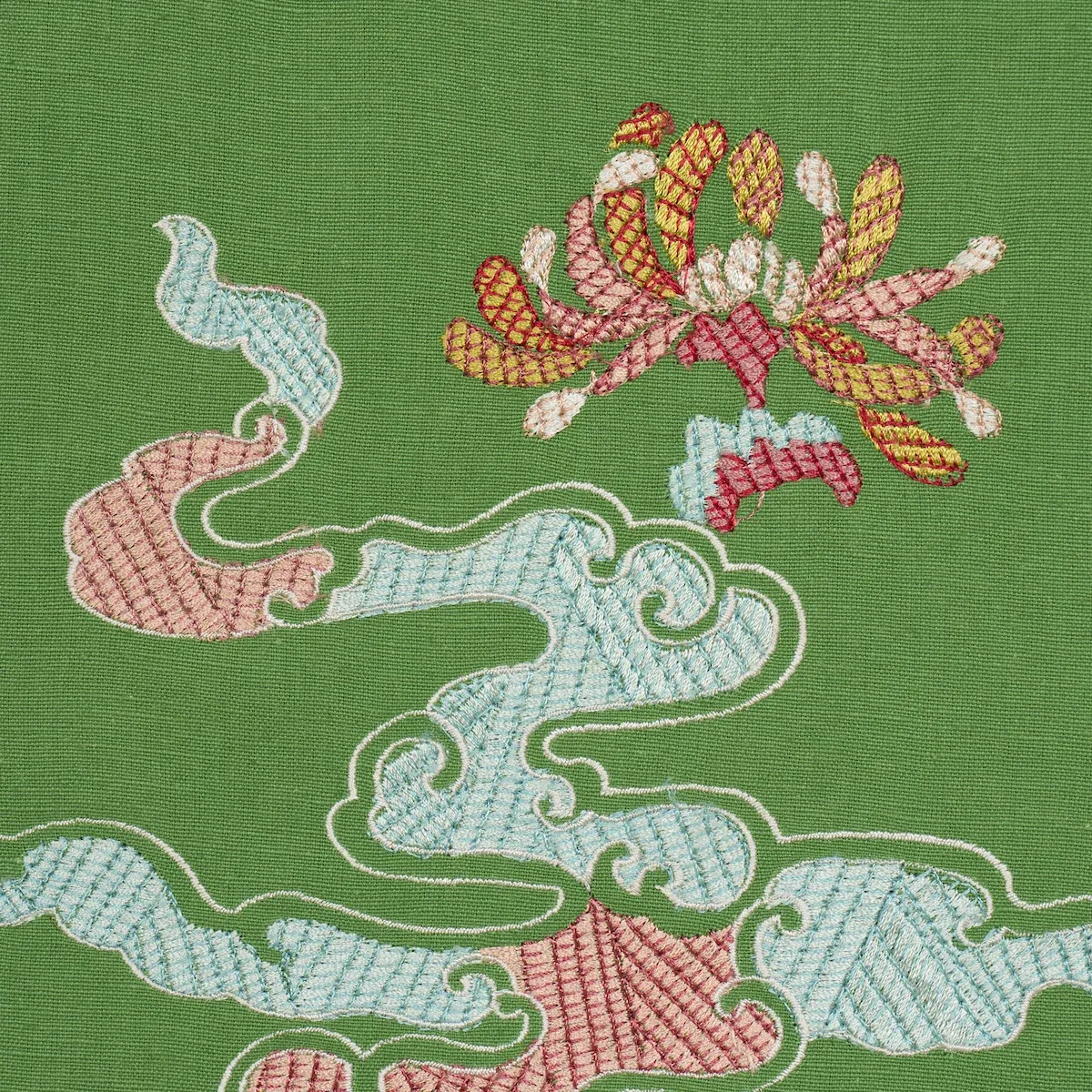 Hanlun Dragon Embroidery Fabric – GREEN | Schumacher | Wallp Hanlun Dragon Embroidery fabric GREEN color by Schumacher