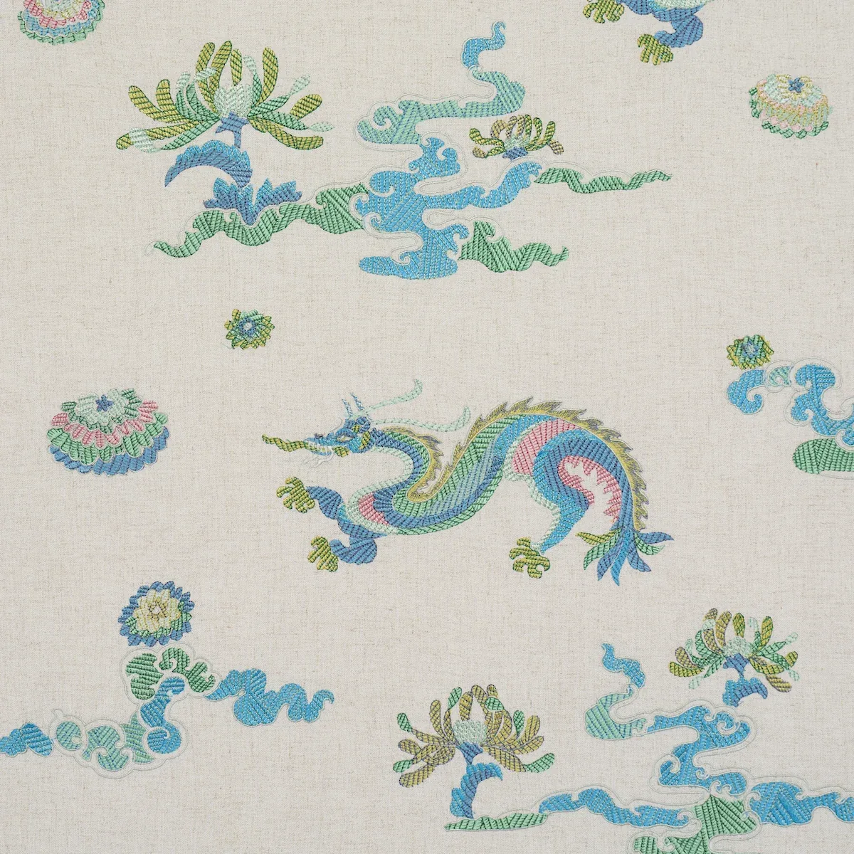 Hanlun Dragon Embroidery Fabric – NATURAL | Schumacher | Wal Hanlun Dragon Embroidery fabric NATURAL color by Schumacher