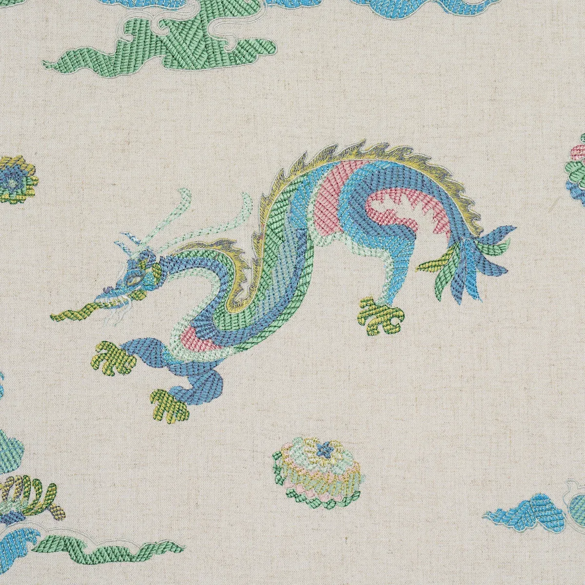 Hanlun Dragon Embroidery Fabric – NATURAL | Schumacher | Wal Hanlun Dragon Embroidery fabric NATURAL color by Schumacher