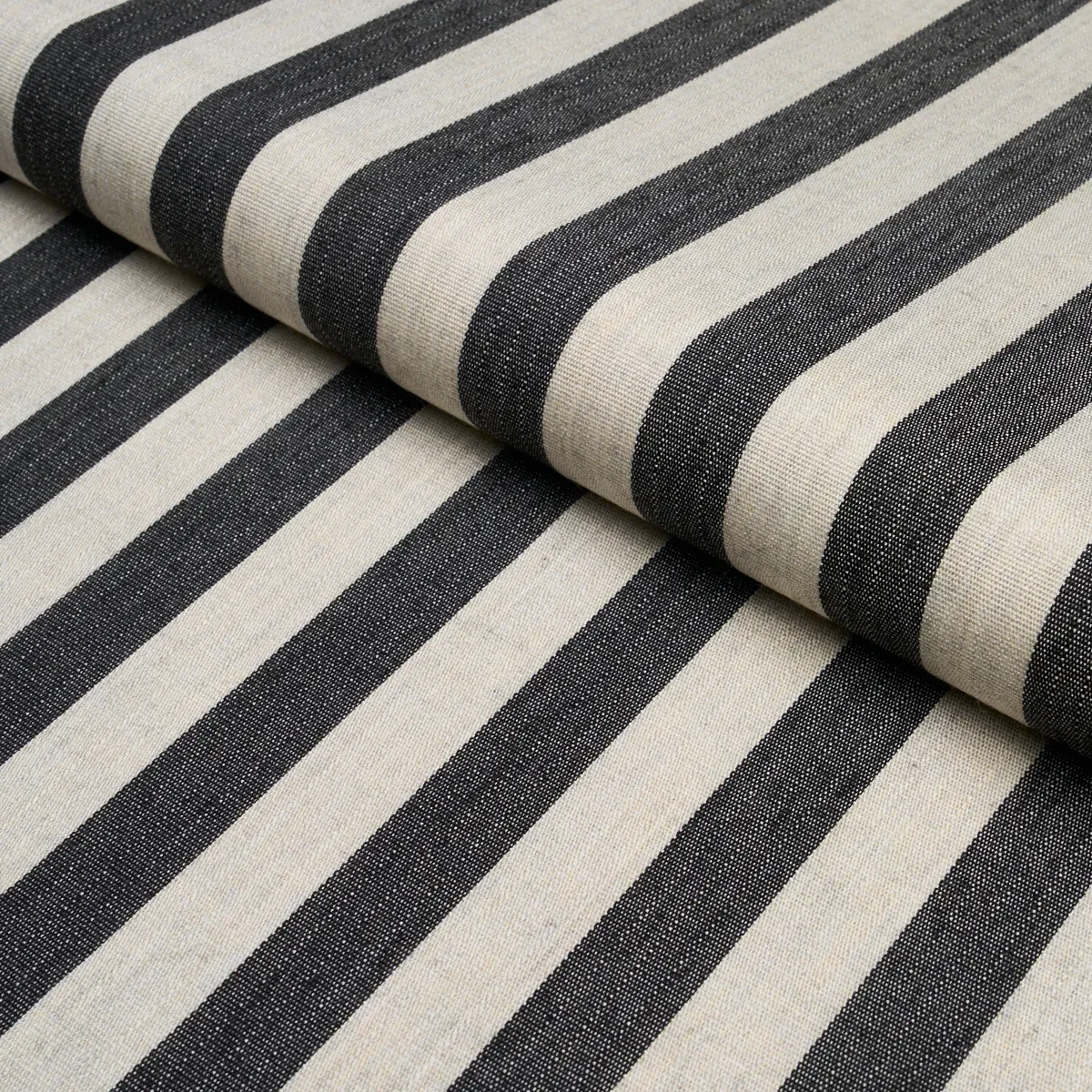 HANSON INDOOR/OUTDOOR STRIPE fabric BLACK color by Schumacher