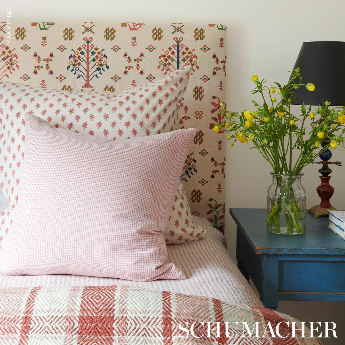 HEIDI PLAID fabric CRANBERRY color by Schumacher