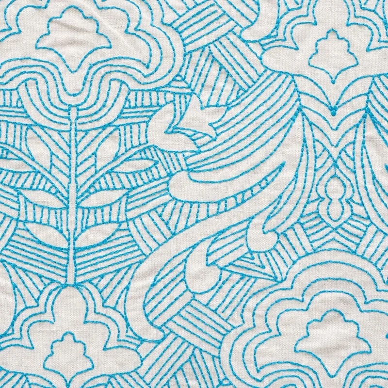 Hendrix Embroidery Fabric – BLUE | Schumacher | Wallpaper Tw Hendrix Embroidery fabric BLUE color by Schumacher