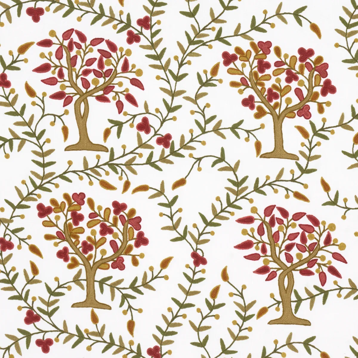 Highgrove Tree Crewel fabric MULBERRY color by Schumacher