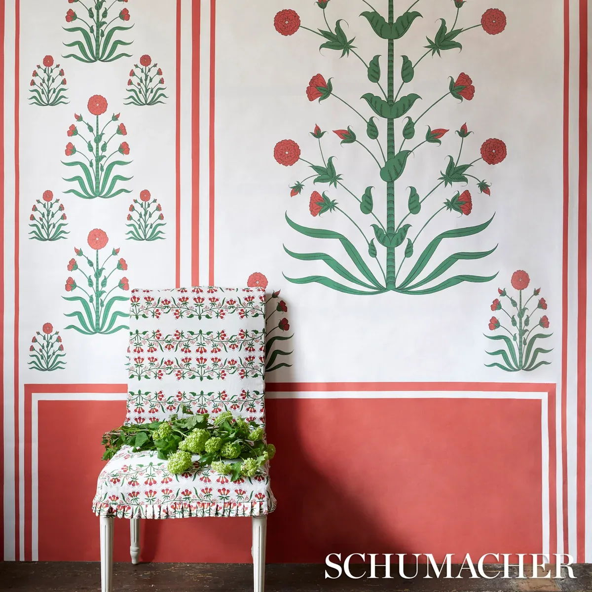 HIMALAYA HAND BLOCK PRINT Fabric – PINK | Schumacher | Wallp HIMALAYA HAND BLOCK PRINT fabric PINK color by Schumacher