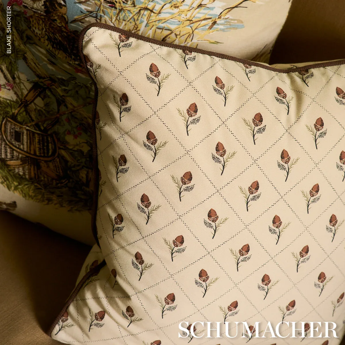 HOLDEN HAND PRINT fabric CREAM color by Schumacher