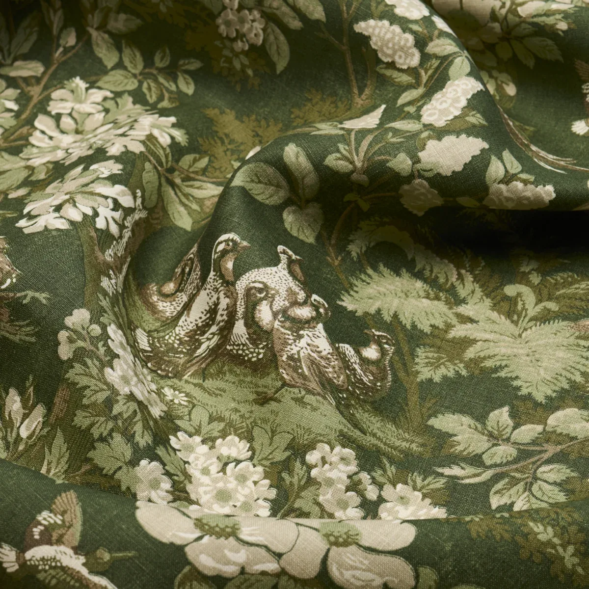 HOUND MEADOW Fabric – FOREST | Schumacher | Wallpaper Twins HOUND MEADOW fabric FOREST color by Schumacher