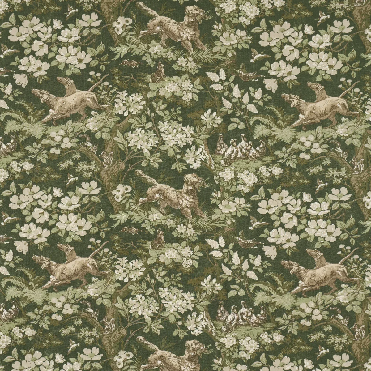 HOUND MEADOW fabric FOREST color by Schumacher