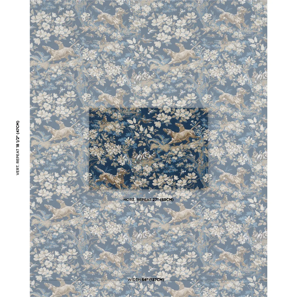HOUND MEADOW Fabric – INDIGO | Schumacher | Wallpaper Twins HOUND MEADOW fabric INDIGO color by Schumacher