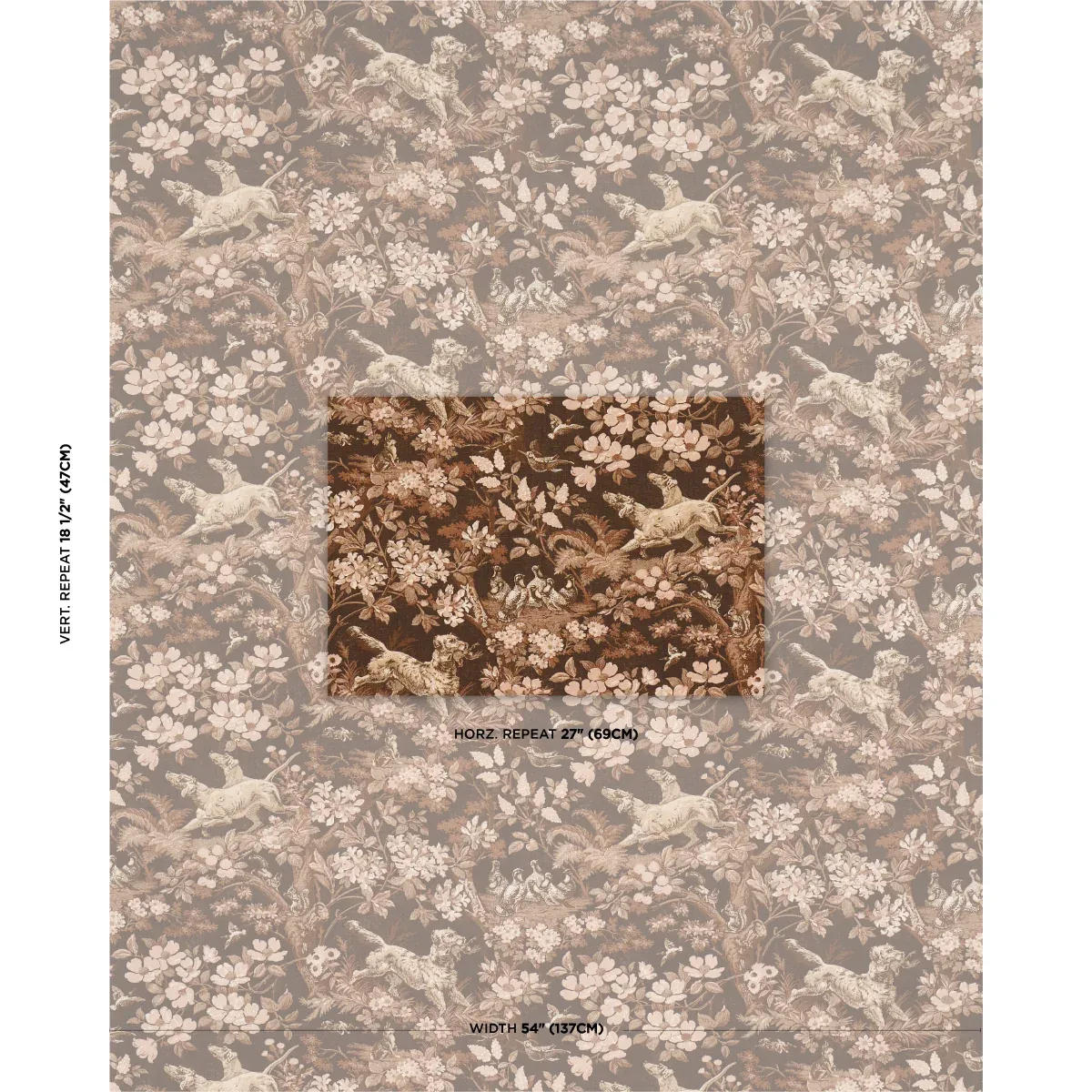 HOUND MEADOW Fabric – SEPIA | Schumacher | Wallpaper Twins HOUND MEADOW fabric SEPIA color by Schumacher