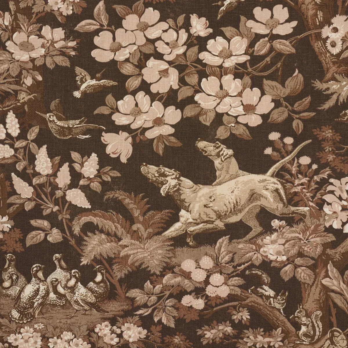 HOUND MEADOW Fabric – SEPIA | Schumacher | Wallpaper Twins HOUND MEADOW fabric SEPIA color by Schumacher