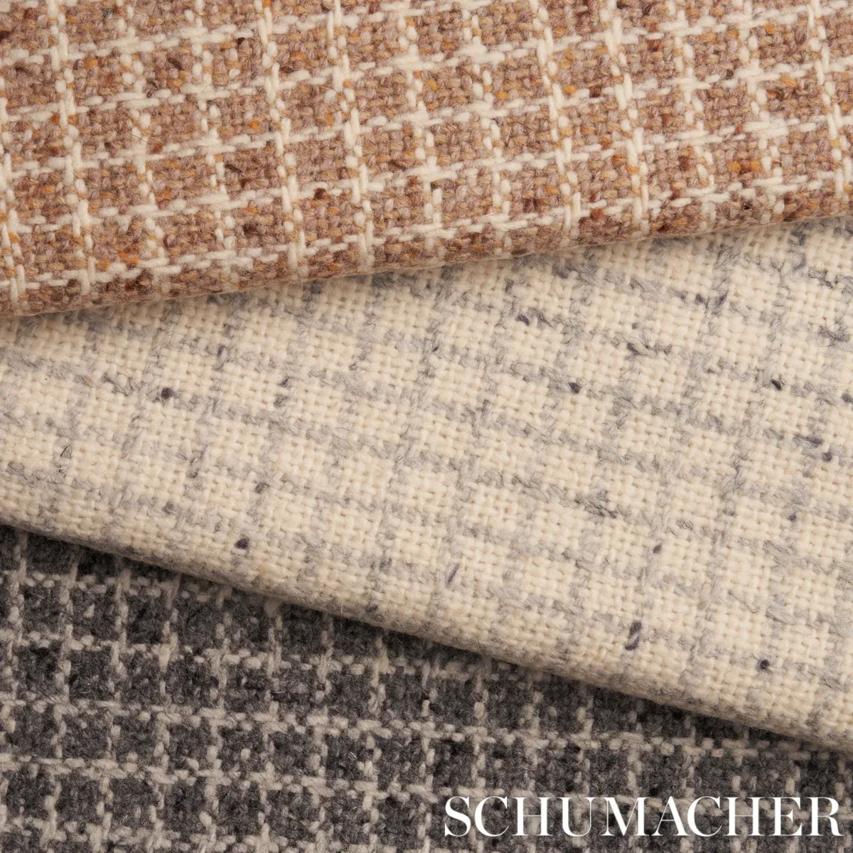 HUDSON WOOL CHECK fabric IVORY color by Schumacher