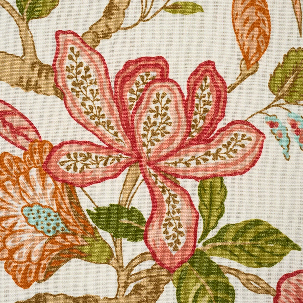 HUNTINGTON GARDENS Fabric – CORAL | Schumacher | Wallpaper T HUNTINGTON GARDENS fabric CORAL color by Schumacher