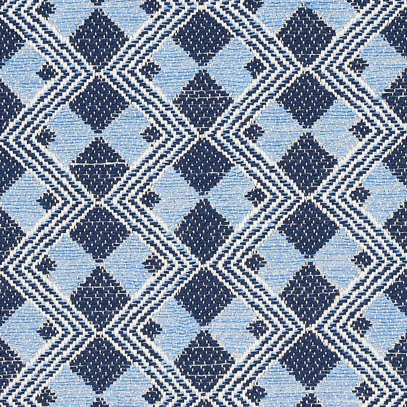 HUXLEY Fabric – TILE BLUE | Schumacher | Wallpaper Twins HUXLEY fabric TILE BLUE color by Schumacher