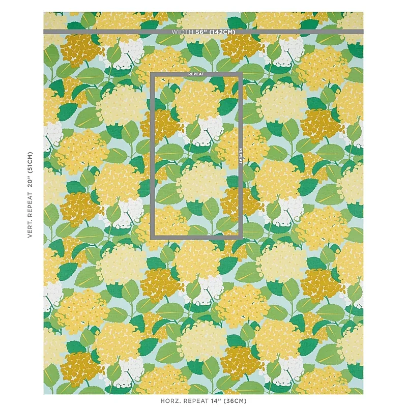 HYDRANGEA Fabric – YELLOW | Schumacher | Wallpaper Twins HYDRANGEA fabric YELLOW color by Schumacher