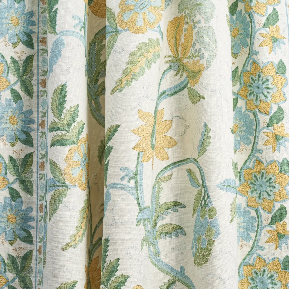 INDALI BORDERED LINEN fabric CITRON AND MINERAL color by Schumacher