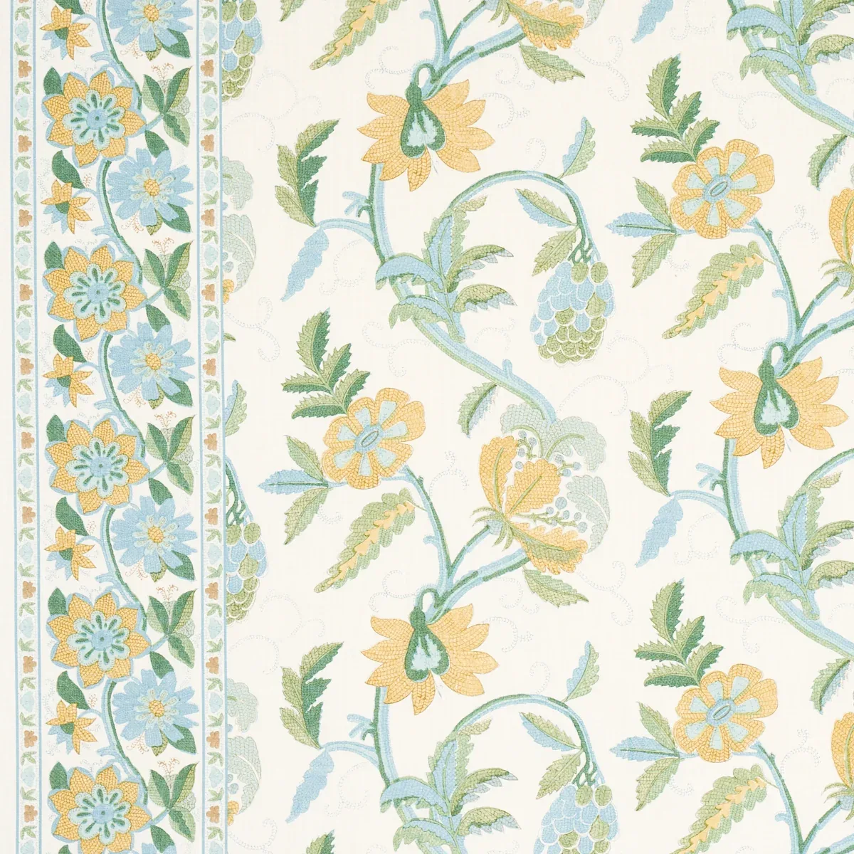 INDALI BORDERED LINEN fabric CITRON AND MINERAL color by Schumacher
