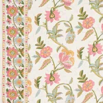 INDALI BORDERED LINEN Fabric – PINK AND LEAF | Schumacher | INDALI BORDERED LINEN fabric PINK AND LEAF color by Schumacher