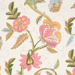 INDALI BORDERED LINEN Fabric – PINK AND LEAF | Schumacher | INDALI BORDERED LINEN fabric PINK AND LEAF color by Schumacher