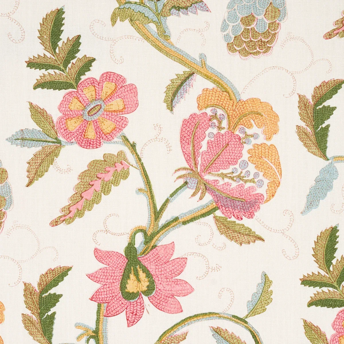 INDALI BORDERED LINEN Fabric – PINK AND LEAF | Schumacher | INDALI BORDERED LINEN fabric PINK AND LEAF color by Schumacher